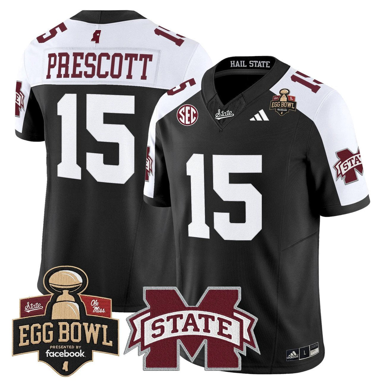 Dak Prescott Jersey #15 Mississippi State Bulldogs 2025 Egg Bowl Stitched by My Store NCAA Football Jerseys