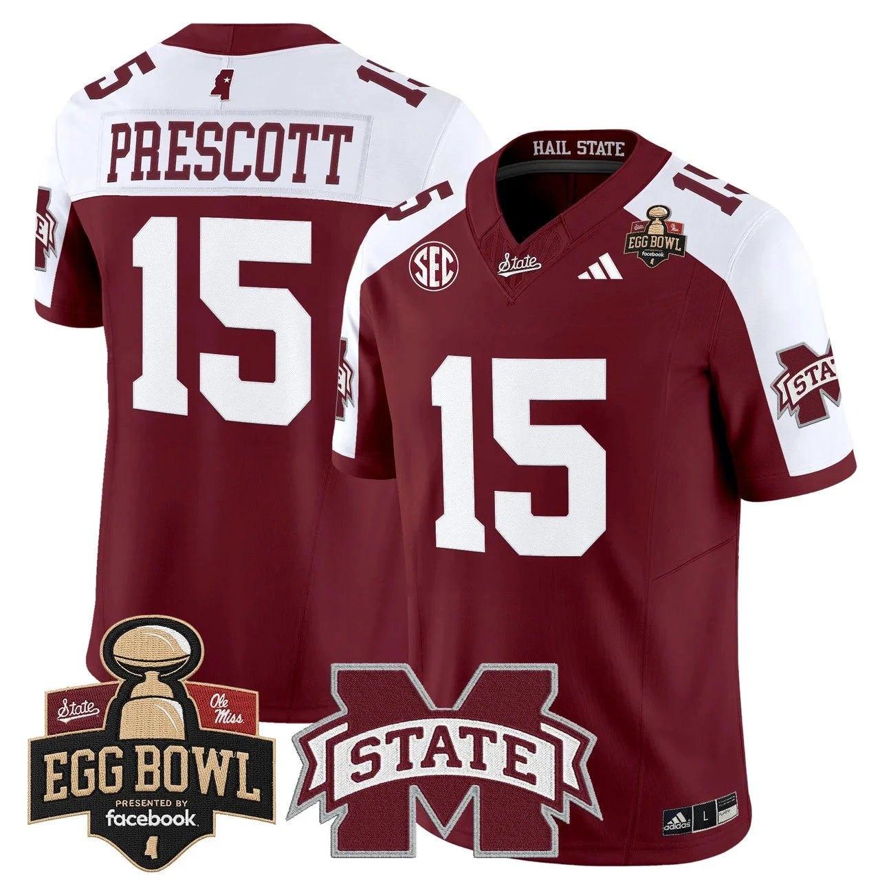 Dak Prescott Jersey #15 Mississippi State Bulldogs 2025 Egg Bowl Stitched by My Store NCAA Football Jerseys