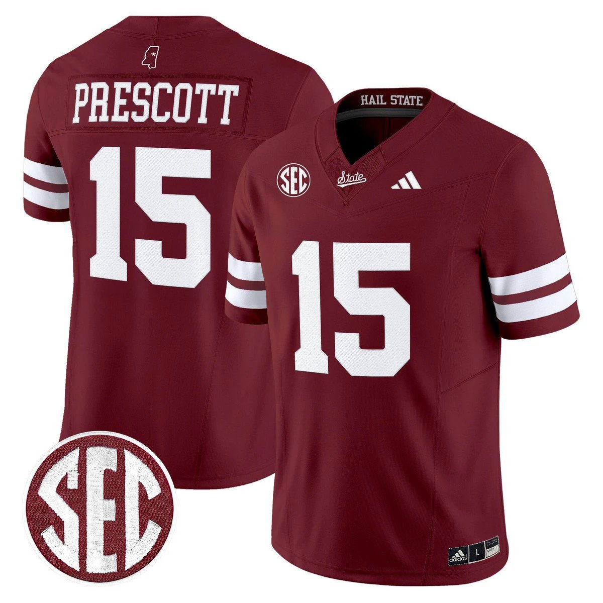 Dak Prescott Jersey #15 Mississippi State Bulldogs Dark Mode Stitched by My Store NCAA Football Jerseys
