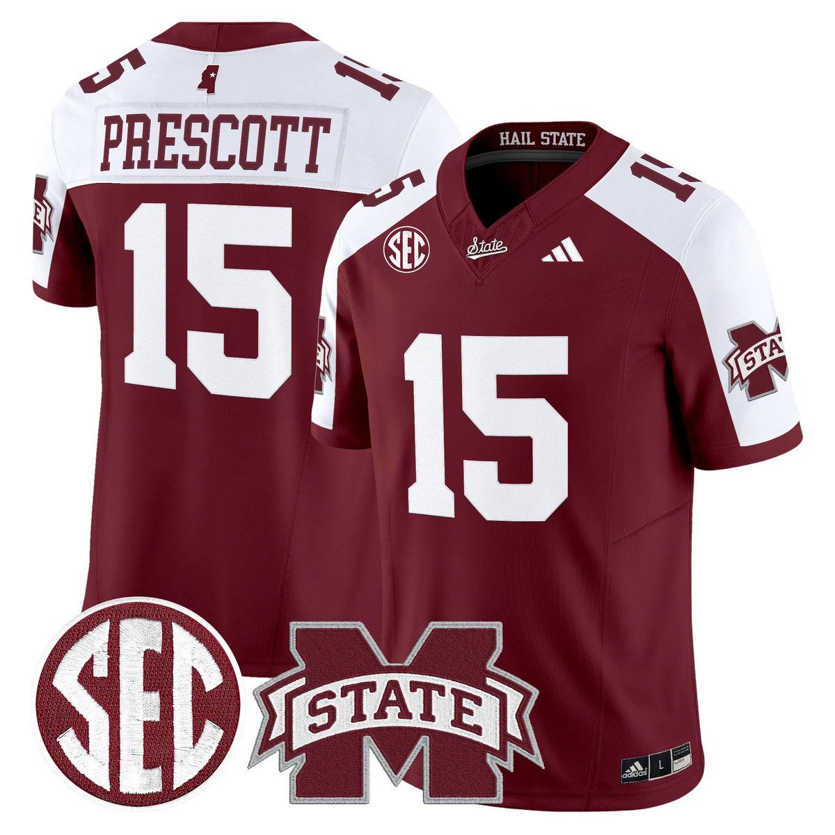 Dak Prescott Jersey #15 Mississippi State Bulldogs Dark Mode Stitched by My Store NCAA Football Jerseys