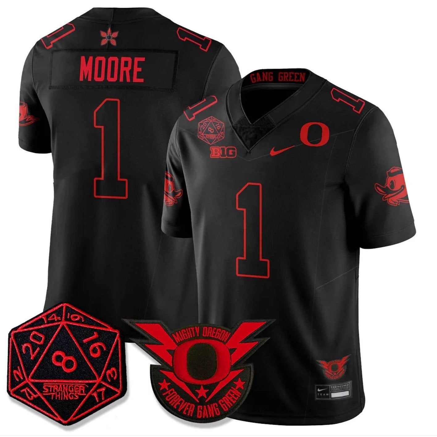 Dakorien Moore Jersey #1 Oregon Ducks Stranger Things Vapor Limited Stitched by My Store NCAA Football Jerseys