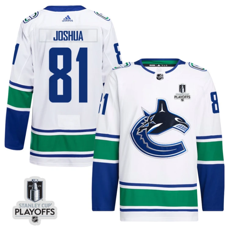 Dakota Joshua 81 Vancouver Canucks 2024 NHL Playoffs Patch Away Jersey - Men, White by Hockey David