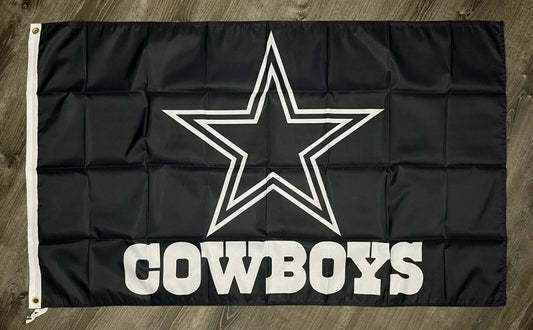 Dallas Cowboys Logo Flag 3x5 ft Sports Black Banner Man-Cave Garage by flagsjustdoit