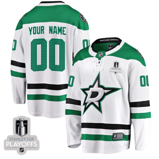 Dallas Stars 2025 NHL Playoffs Patch Away Men Custom Jersey - White by Hockey David