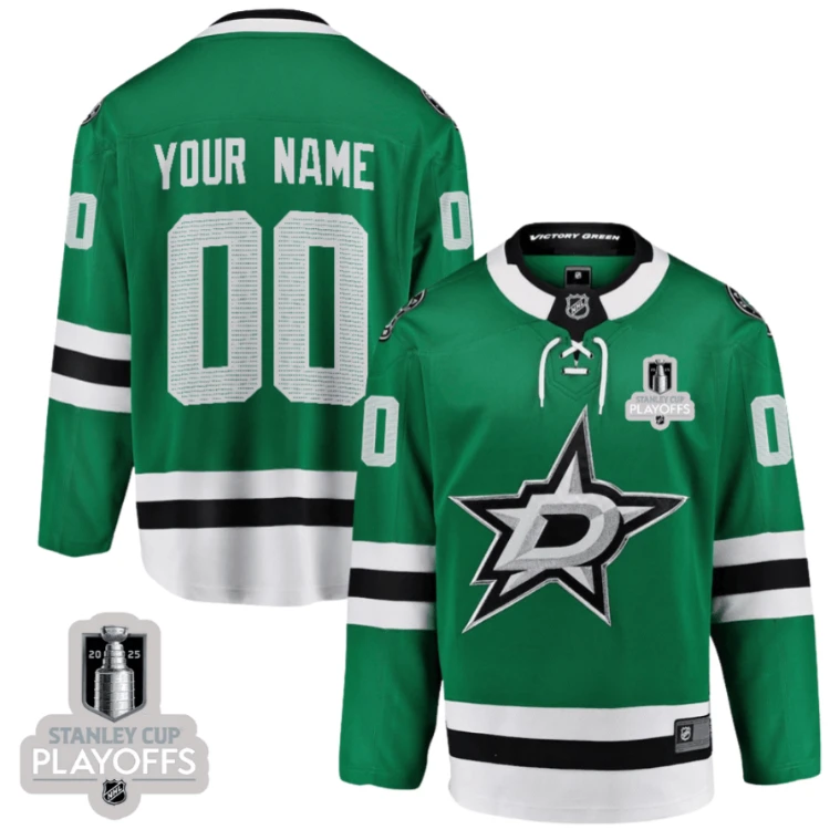 Dallas Stars 2025 NHL Playoffs Patch Home Men Custom Jersey - Green by Hockey David
