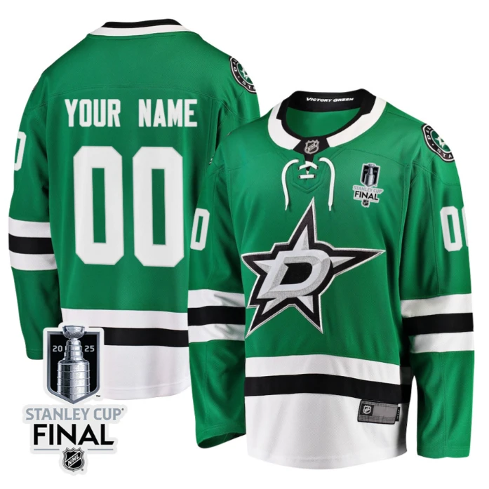 Dallas Stars 2025 STANLEY CUP Final Patch Home Men Custom Jersey Green by Hockey David