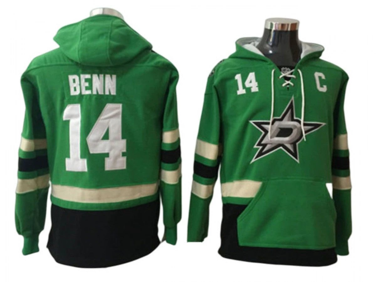 Dallas Stars #14 Jamie Benn Green One Front Pocket Pullover Hoodie by Hoodie Pullover