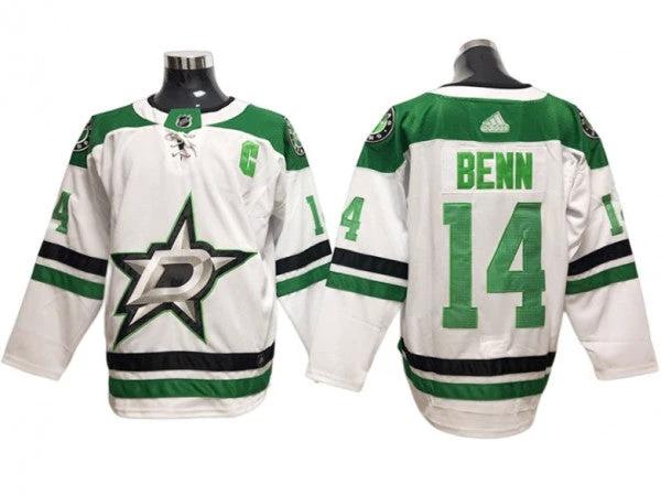 Dallas Stars #14 Jamie Benn White Away Jersey by Hockey David