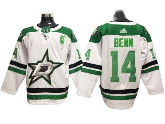 Dallas Stars #14 Jamie Benn White Away Jersey by Hockey David