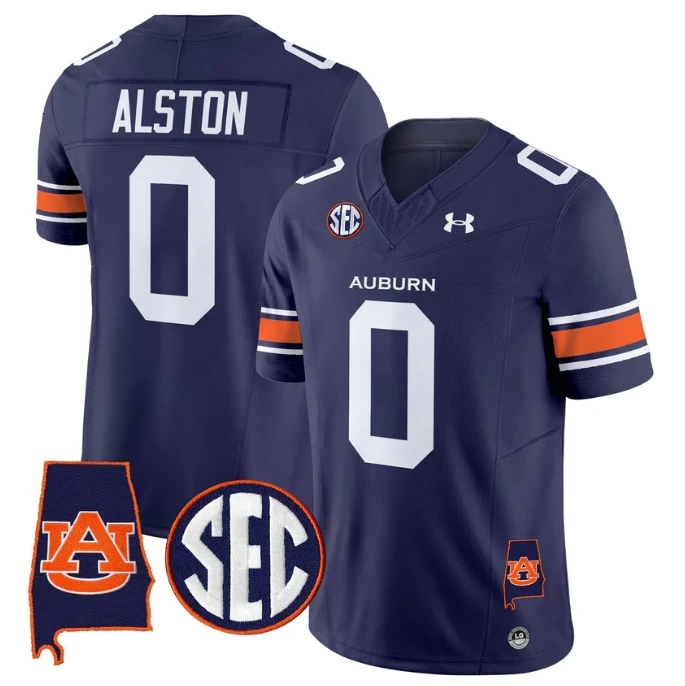 Damari Alston Jersey #0 Auburn Tigers 2025 Alabama Patch Stitched Navy by My Store NCAA Football Jerseys