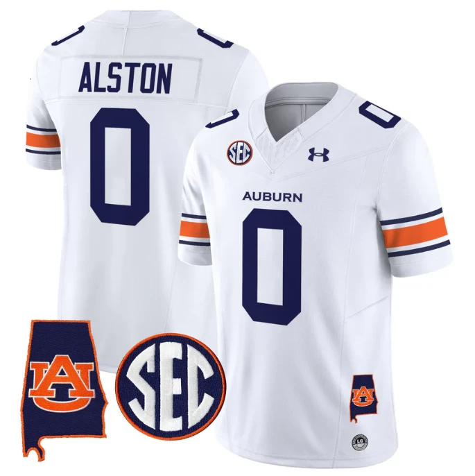 Damari Alston Jersey #0 Auburn Tigers 2025 Alabama Patch Stitched White by My Store NCAA Football Jerseys
