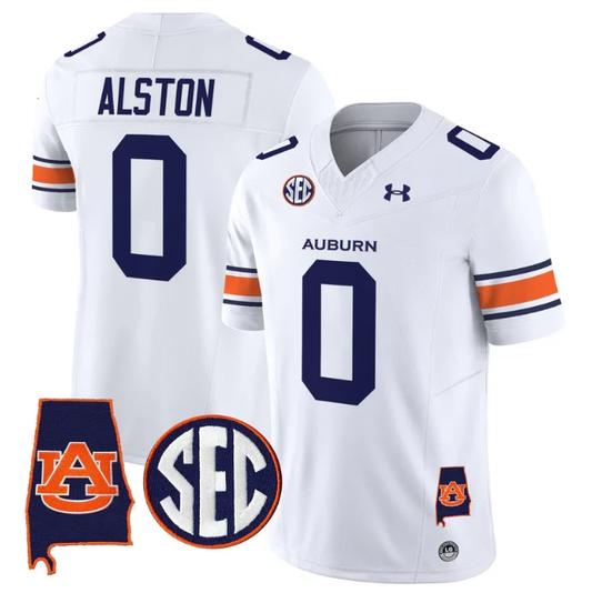Damari Alston Jersey #0 Auburn Tigers 2025 Alabama Patch Stitched White by My Store NCAA Football Jerseys