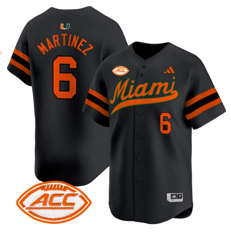 Damien Martinez Jersey #6 Miami Hurricanes 2024 Baseball Black by My Store