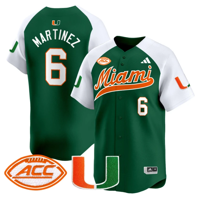 Damien Martinez Jersey #6 Miami Hurricanes 2024 Baseball Green Alternate by My Store
