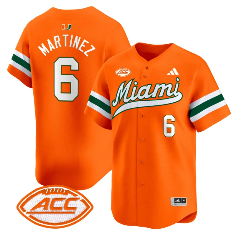 Damien Martinez Jersey #6 Miami Hurricanes 2024 Baseball Orange by My Store
