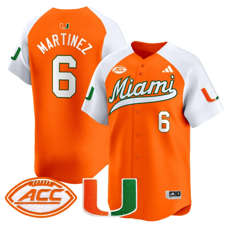 Damien Martinez Jersey #6 Miami Hurricanes 2024 Baseball Orange ALternate by My Store