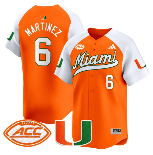 Damien Martinez Jersey #6 Miami Hurricanes 2024 Baseball Orange ALternate by My Store