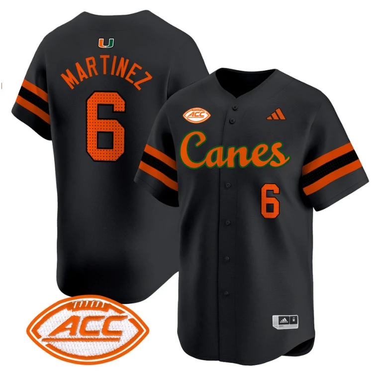 Damien Martinez Jersey #6 Miami Hurricanes 2024 Baseball V2 Black by My Store