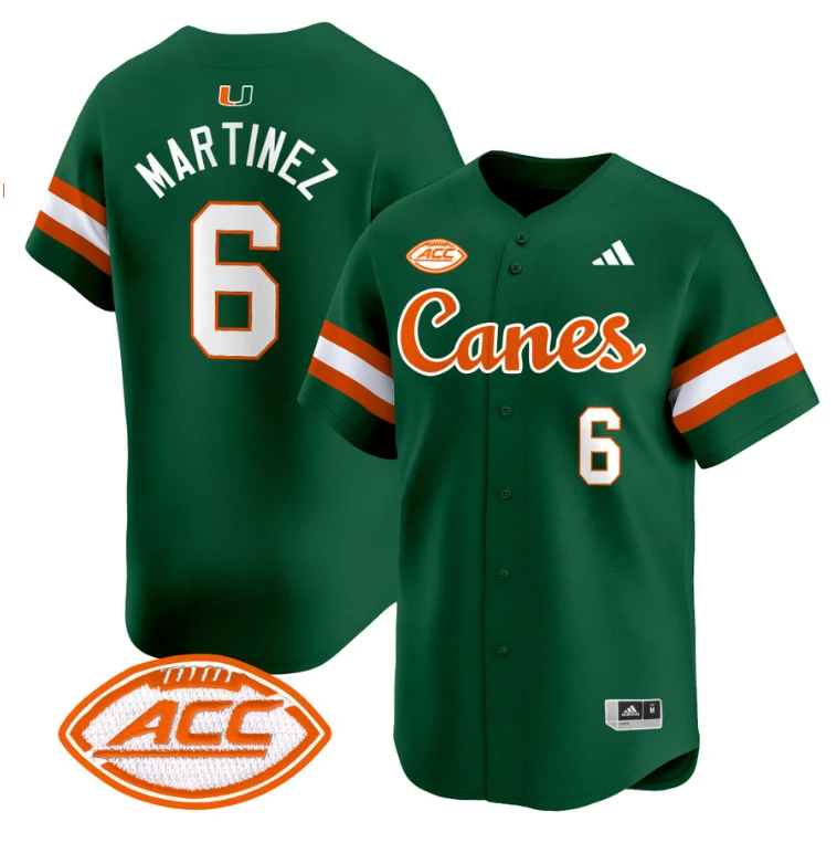 Damien Martinez Jersey #6 Miami Hurricanes 2024 Baseball V2 Green by My Store
