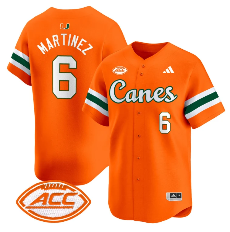 Damien Martinez Jersey #6 Miami Hurricanes 2024 Baseball V2 Orange by My Store