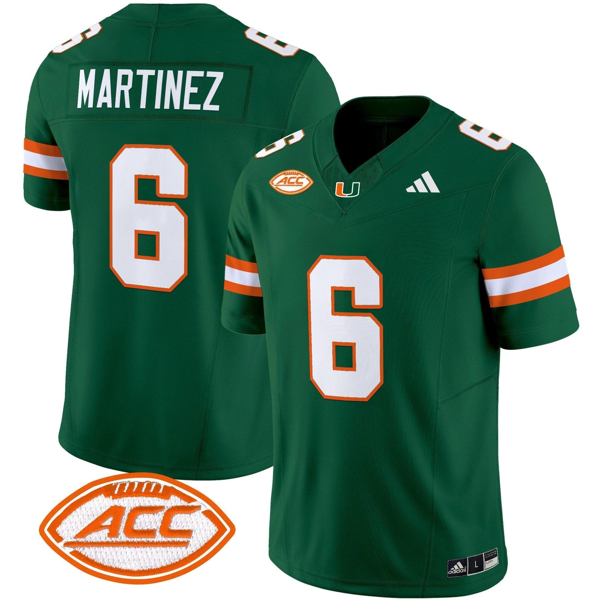 Damien Martinez Jersey #6 Miami Hurricanes 2025 Limited Stitched Green by NCAA Football Jersey