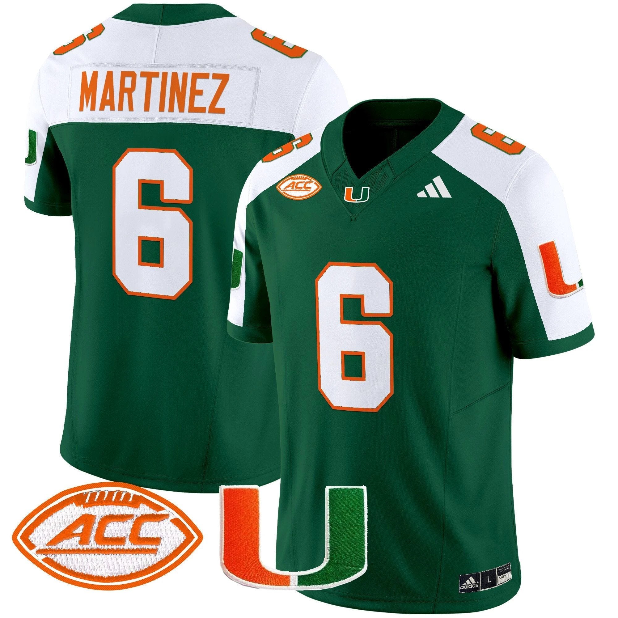 Damien Martinez Jersey #6 Miami Hurricanes 2025 Limited Stitched Green Alternate by NCAA Football Jersey