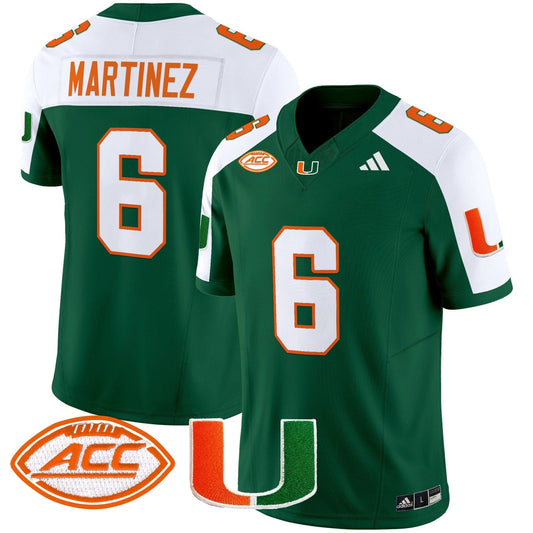 Damien Martinez Jersey #6 Miami Hurricanes 2025 Limited Stitched Green Alternate by NCAA Football Jersey
