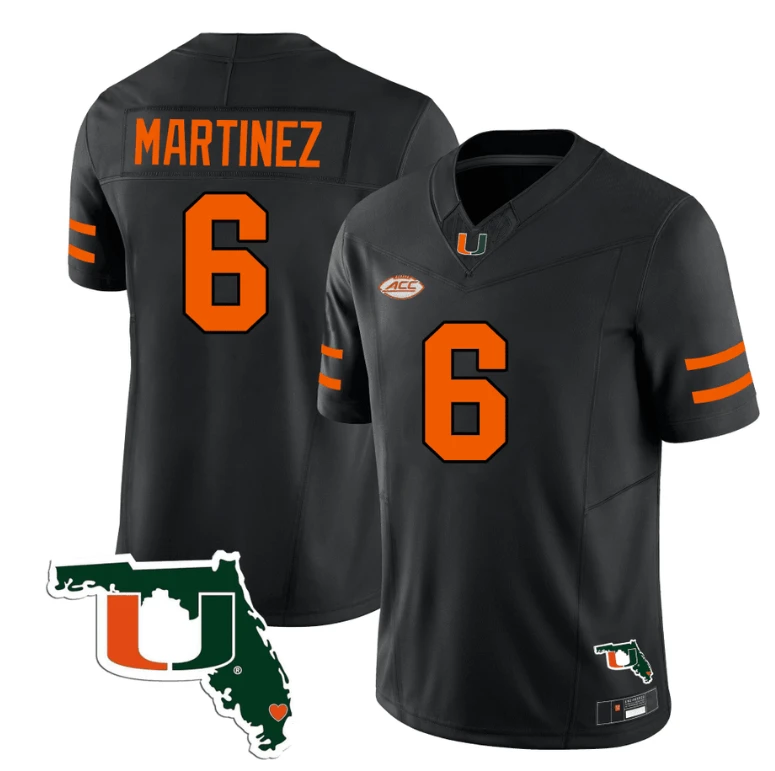 Damien Martinez Jersey #6 Miami Hurricanes Florida Map College Football Stitched Black by My Store