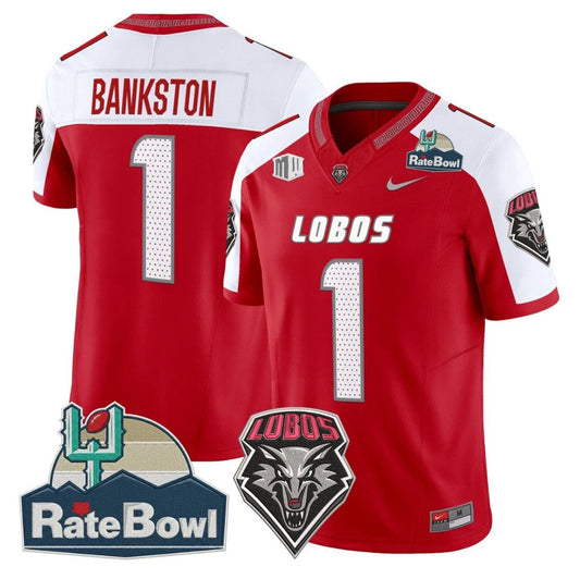 Damon Bankston Jersey #1 New Mexico Lobos 2025 Rate Bowl Vapor Stitched Red Alternate by NCAA Football Jersey