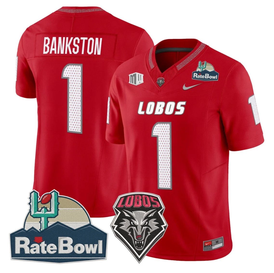 Damon Bankston Jersey #1 New Mexico Lobos 2025 Rate Bowl Vapor Stitched by My Store NCAA Football Jerseys