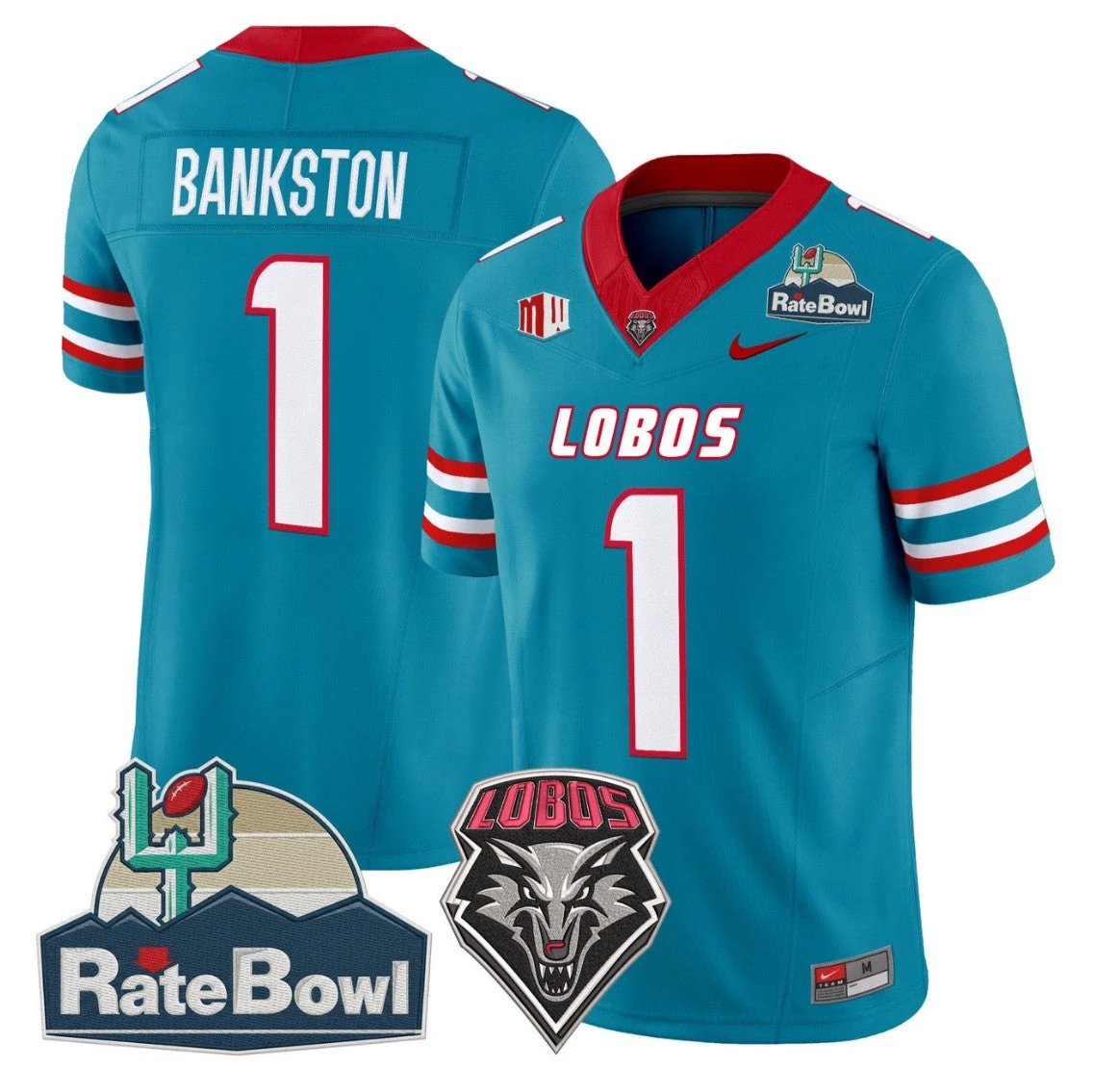 Damon Bankston Jersey #1 New Mexico Lobos 2025 Rate Bowl Vapor Stitched by My Store NCAA Football Jerseys
