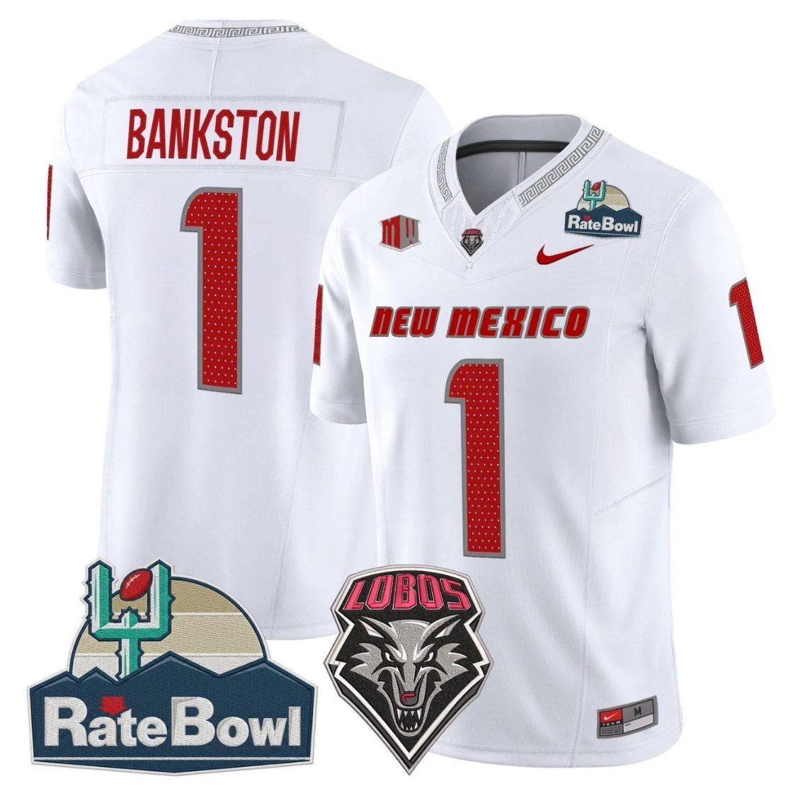 Damon Bankston Jersey #1 New Mexico Lobos 2025 Rate Bowl Vapor Stitched by My Store NCAA Football Jerseys