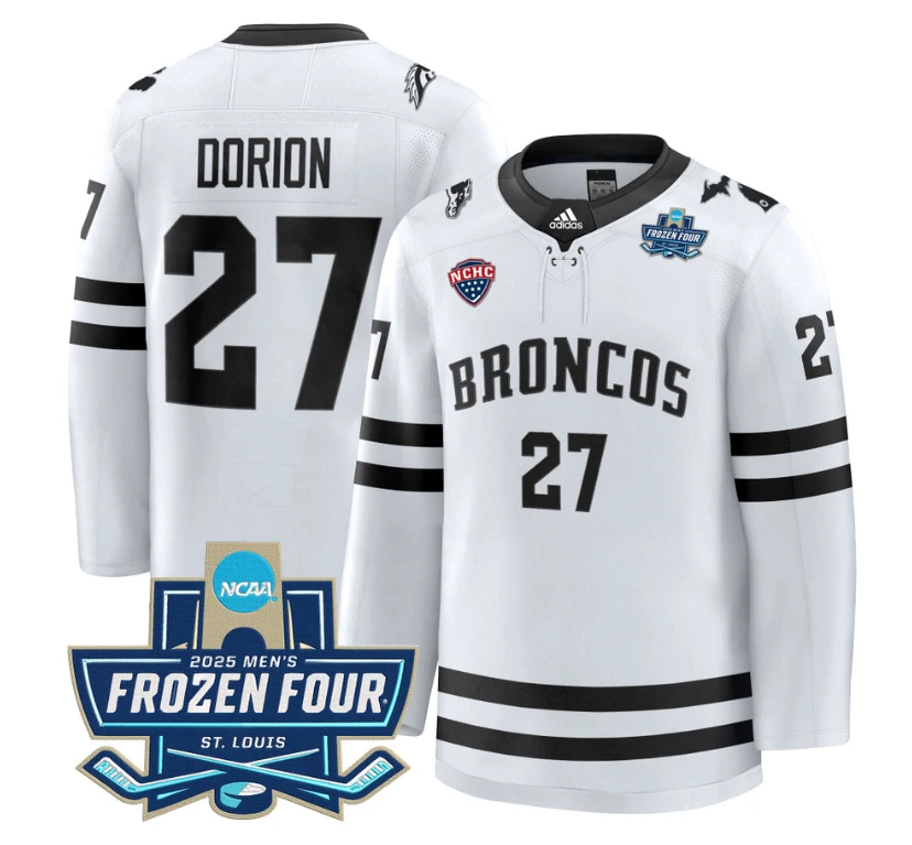 Dan Dorion Jersey #27 Western Michigan Broncos 2025 Frozen Four Patch Stitched White by Hockey David