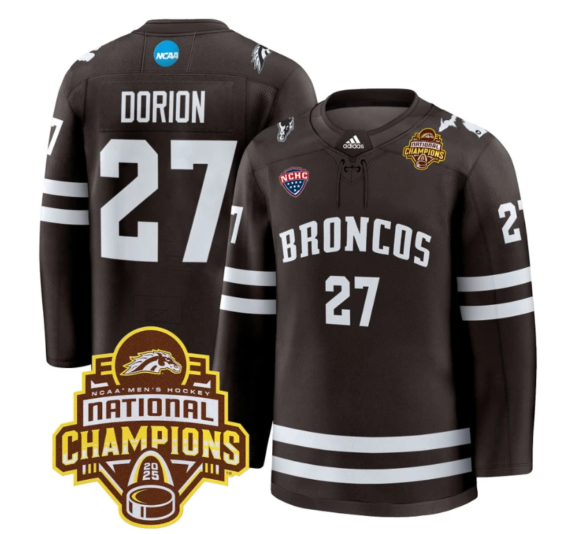 Dan Dorion Jersey #27 Western Michigan Broncos 2025 National Champions Patch Premium Stitched Brown by Hockey David