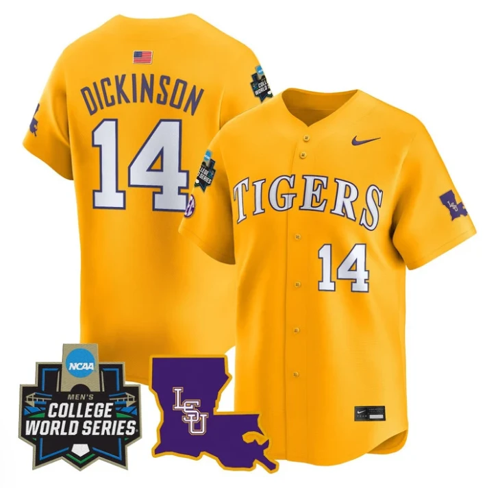 Daniel Dickinson Jersey #14 LSU Tigers 2025 World Series Stitched Gold by My Store