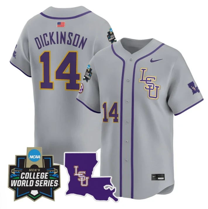 Daniel Dickinson Jersey #14 LSU Tigers 2025 World Series Stitched Gray by My Store
