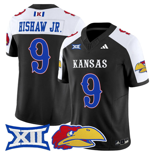 Daniel Hishaw Jr Jersey #9 Kansas Jayhawks 2025 Vapor Limited Stitched Black Alter by My Store NCAA Football Jerseys