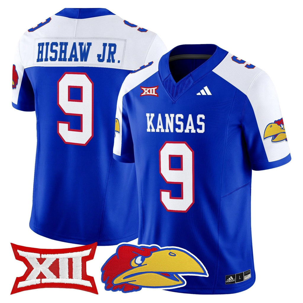 Daniel Hishaw Jr Jersey #9 Kansas Jayhawks 2025 Vapor Limited Stitched Royal Alter by My Store NCAA Football Jerseys