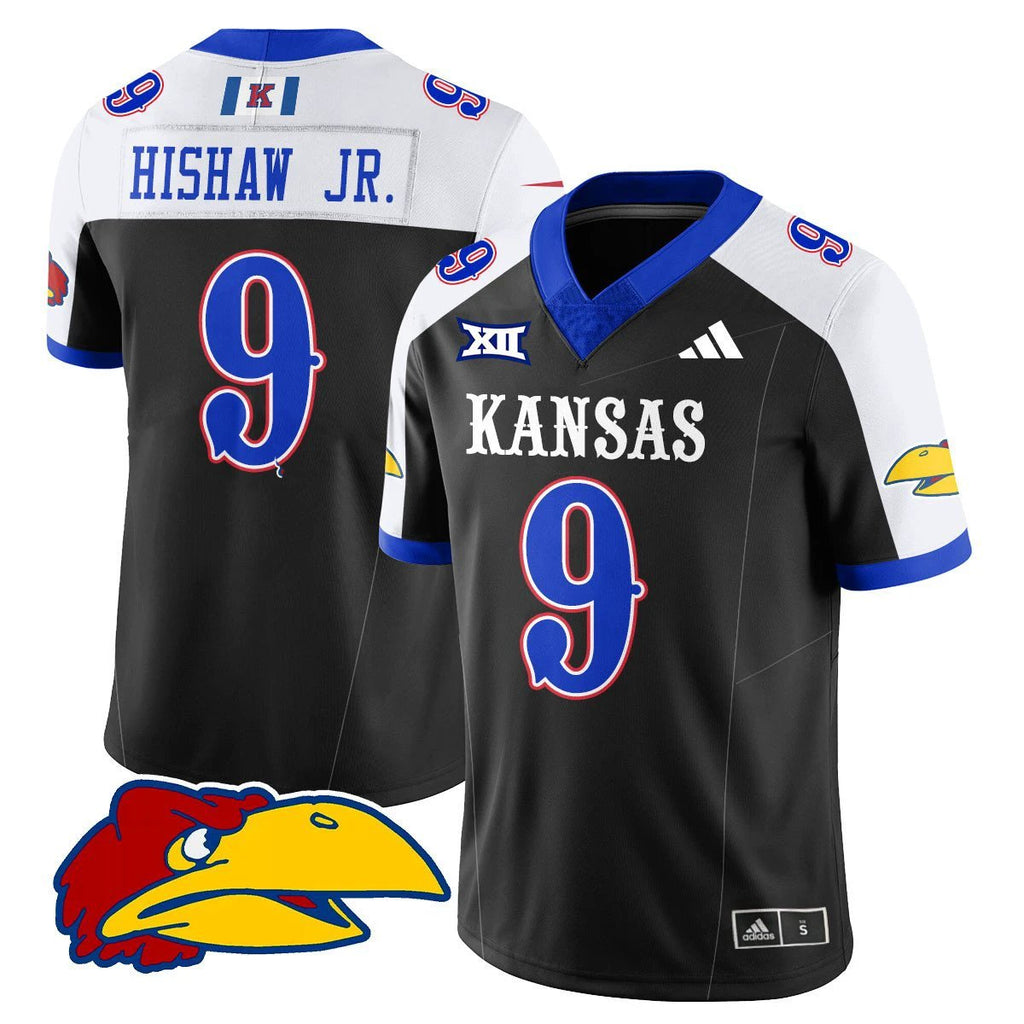 Daniel Hishaw Jr Jersey #9 Kansas Jayhawks Football 2025 Stitched Black Alter by My Store NCAA Football Jerseys