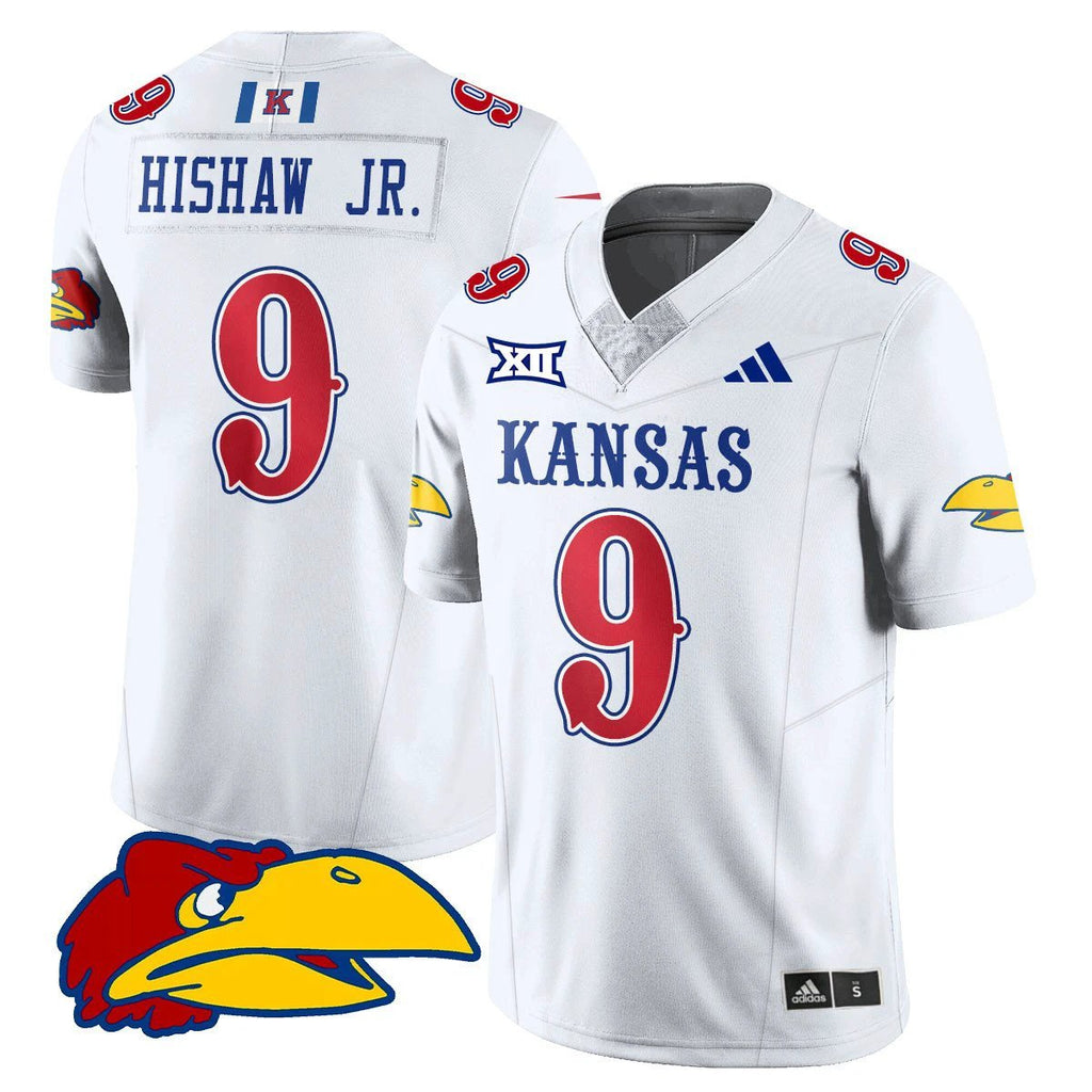 Daniel Hishaw Jr Jersey #9 Kansas Jayhawks Football 2025 Limited Stitched White by My Store NCAA Football Jerseys