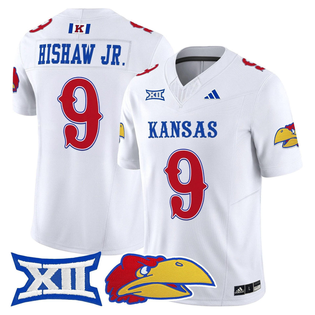 Daniel Hishaw Jr Jersey #9 Kansas Jayhawks 2025 Vapor Limited Stitched White by My Store NCAA Football Jerseys