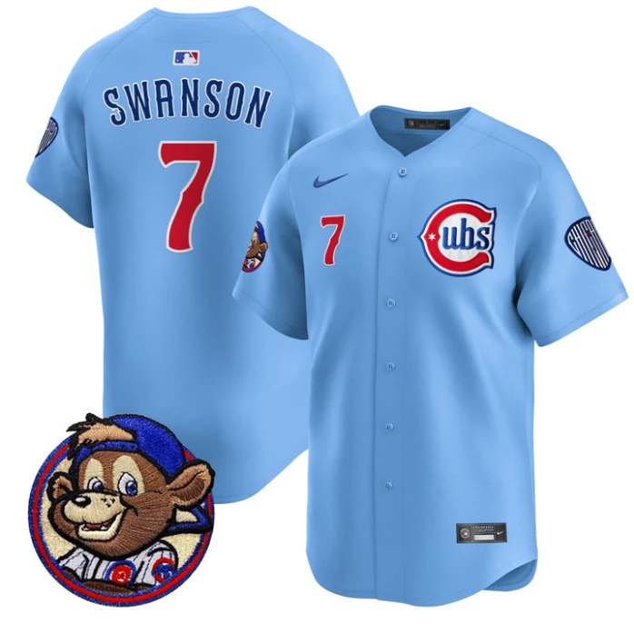 Dansby Swanson Jersey #7 Chicago Cubs Clark Patch Vapor Premier Limited Stitched Blue by My Store