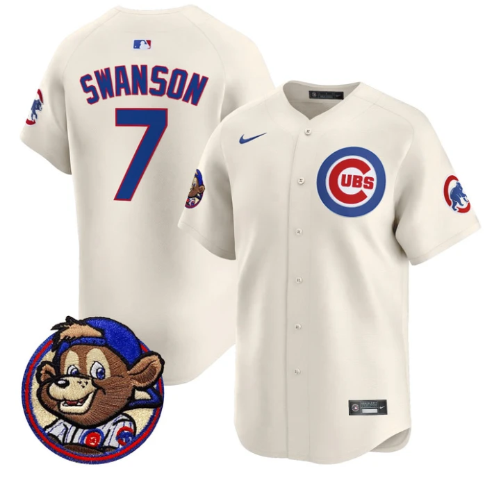 Dansby Swanson Jersey #7 Chicago Cubs Clark Patch Vapor Premier Limited Stitched Cream by My Store