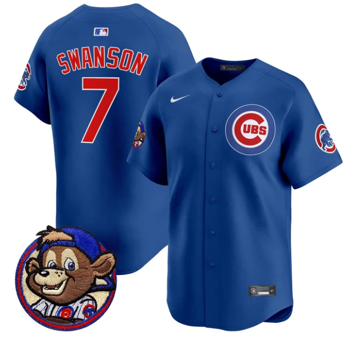 Dansby Swanson Jersey #7 Chicago Cubs Clark Patch Vapor Premier Limited Stitched Royal by My Store