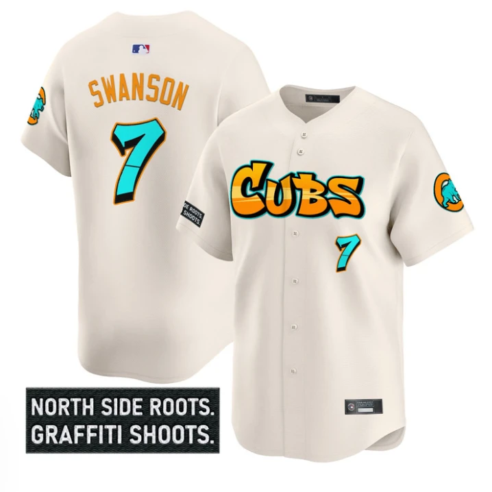 Dansby Swanson Jersey #7 Chicago Cubs Graffiti North Side Edition Stitched Cream by My Store