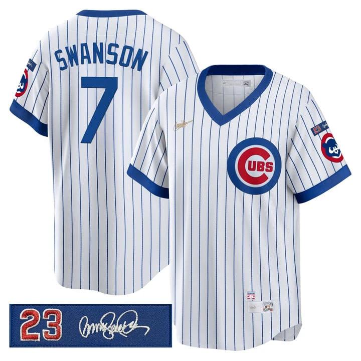 Dansby Swanson Jersey #7 Chicago Cubs Ryne Sandberg Tribute Patch Stripes by Baseball Jerseys 7