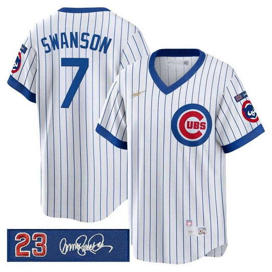 Dansby Swanson Jersey #7 Chicago Cubs Ryne Sandberg Tribute Patch Stripes by Baseball Jerseys 7