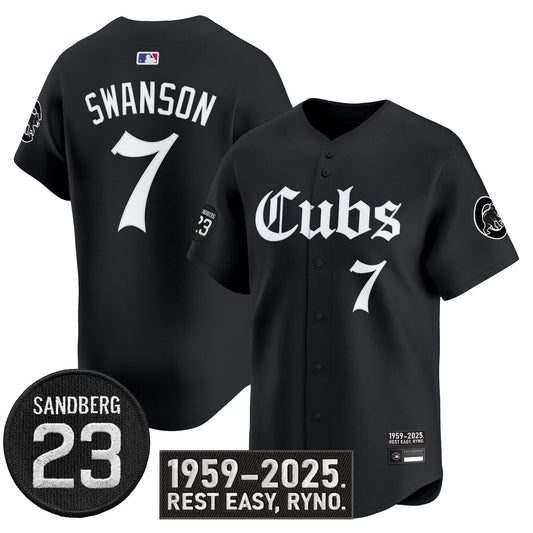 Dansby Swanson Jersey #7 Chicago Cubs Ryne Sandberg Tribute Stitched Black by My Store
