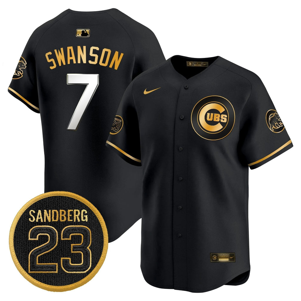 Dansby Swanson Jersey #7 Chicago Cubs Ryne Sandberg Tribute Stitched Black Gold by My Store