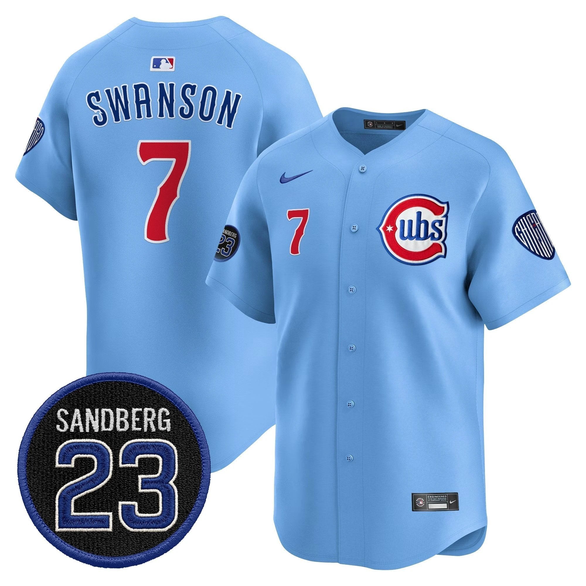 Dansby Swanson Jersey #7 Chicago Cubs Ryne Sandberg Tribute Stitched Blue by My Store